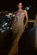Load image into Gallery viewer, Bling Sheath Strapless Champagne Sequins Long Prom Dress