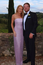 Load image into Gallery viewer, Bling Sheath Strapless Lilac Long Prom Dress with Pearls