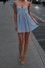 Load image into Gallery viewer, Bling A Line Spaghetti Straps Grey Blue Sequins Short Homecoming Dress