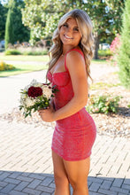 Load image into Gallery viewer, Bling Sheath Sweetheart Red Short Homecoming Dress with Beading