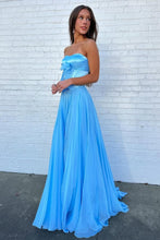 Load image into Gallery viewer, Pretty A Line Sweetheart Blue Corset Prom Dress with Bowknot
