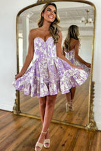 Load image into Gallery viewer, Blue Sweetheart A-Line Short Floral Print Homecoming Dress
