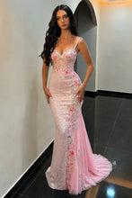 Load image into Gallery viewer, Fashionable Mermaid Spaghetti Straps Blush Pink Prom Dress with Embroidery