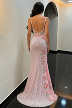Load image into Gallery viewer, Fashionable Mermaid Spaghetti Straps Blush Pink Prom Dress with Embroidery