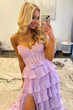 Load image into Gallery viewer, Cute A Line Sweetheart Pink Corset Prom Dress with Appliques Criss Cross Back