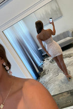 Load image into Gallery viewer, Blush Pink Strapless Lace Homecoming Dress with Satin Bow and Corset Bodice