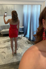 Load image into Gallery viewer, Blush Pink Strapless Lace Homecoming Dress with Satin Bow and Corset Bodice