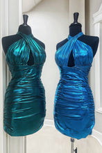 Load image into Gallery viewer, Bodycon Halter Neck Open Back Short Tight Metallic Homecoming Dress
