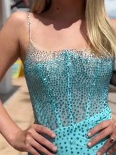 Load image into Gallery viewer, Royal Blue Bodycon Spaghetti Straps Short Beaded Homecoming Dress With Slit