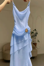 Load image into Gallery viewer, Charming A Line Spaghetti Straps Blue Prom Dress with Asymmetrical Ruffles