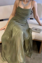 Load image into Gallery viewer, Charming A Line Spaghetti Straps Green Tulle Long Prom Dress with Ruffles