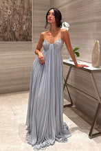 Load image into Gallery viewer, Charming A Line Spaghetti Straps Light Blue Long Prom Dress with Sequins Ruffles