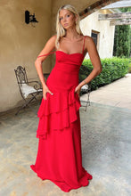 Load image into Gallery viewer, Charming A Line Spaghetti Straps Red Long Prom Dress with Ruffles