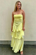 Load image into Gallery viewer, Charming A Line Spaghetti Straps Yellow Long Prom Dress with Ruffles