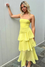 Load image into Gallery viewer, Charming A Line Spaghetti Straps Yellow Long Prom Dress with Ruffles