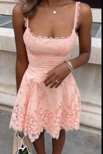 Load image into Gallery viewer, Charming A Line Square Neck Pink Lace Short Homecoming Dress