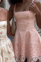 Load image into Gallery viewer, Charming A Line Square Neck Pink Lace Short Homecoming Dress