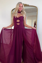 Load image into Gallery viewer, Charming A Line Sweetheart Burgundy Long Prom Dress with Keyhole