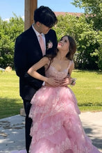 Load image into Gallery viewer, Charming A Line Sweetheart Pink Long Prom Dress with Appliques