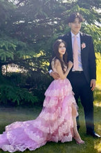 Load image into Gallery viewer, Charming A Line Sweetheart Pink Long Prom Dress with Appliques