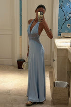 Load image into Gallery viewer, Hot Mermaid Halter Neck Light Blue Long Party Dress with Lace