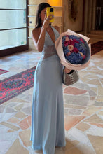 Load image into Gallery viewer, Hot Mermaid Halter Neck Light Blue Long Party Dress with Lace