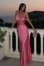 Load image into Gallery viewer, Charming Mermaid Halter Neck Candy Pink Long Prom Dress with Lace