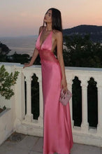 Load image into Gallery viewer, Charming Mermaid Halter Neck Candy Pink Long Prom Dress with Lace