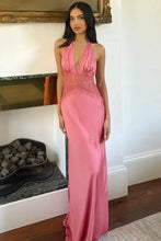 Load image into Gallery viewer, Charming Mermaid Halter Neck Candy Pink Long Prom Dress with Lace