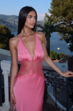 Load image into Gallery viewer, Charming Mermaid Halter Neck Candy Pink Long Prom Dress with Lace