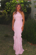 Load image into Gallery viewer, Charming Mermaid Halter Neck Pink Mermaid Long Prom Dress with Ruffles