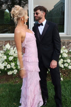 Load image into Gallery viewer, Charming Mermaid Spaghetti Straps Light Pink Long Prom Dress with Ruffles