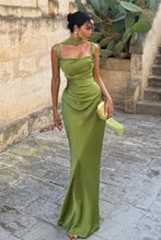 Load image into Gallery viewer, Charming Mermaid Square Neck Grey Blue Long Prom Dress with Criss Cross Back