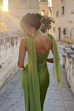 Load image into Gallery viewer, Charming Mermaid Square Neck Grey Blue Long Prom Dress with Criss Cross Back