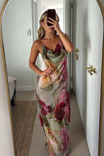 Load image into Gallery viewer, Charming Sheath Halter Neck Floral Printed Long Party Dress with Embroidery