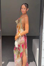 Load image into Gallery viewer, Charming Sheath Halter Neck Floral Printed Long Party Dress with Embroidery