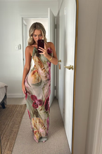 Load image into Gallery viewer, Charming Sheath Halter Neck Floral Printed Long Party Dress with Embroidery