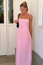 Load image into Gallery viewer, Charming Sheath Spaghetti Straps Pink Long Prom Dress with Belt