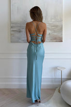 Load image into Gallery viewer, Charming Sheath Spaghetti Straps Pink Long Prom Dress with Criss Cross Back