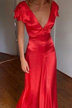 Load image into Gallery viewer, Charming A Line Deep V Neck Light Yellow Long Prom Dress with Open Back