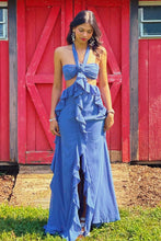 Load image into Gallery viewer, Charming A Line Halter Neck Pink Long Prom Dress with Ruffles