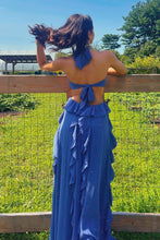 Load image into Gallery viewer, Charming A Line Halter Neck Pink Long Prom Dress with Ruffles