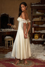 Load image into Gallery viewer, Charming A Line Off the Shoulder White Tea Length White Party Dress with Lace