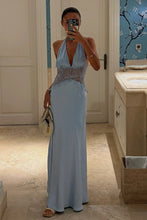 Load image into Gallery viewer, Hot Mermaid Halter Neck Light Blue Long Party Dress with Lace