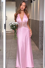 Load image into Gallery viewer, Hot Mermaid Halter Neck Light Blue Long Party Dress with Lace