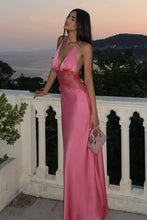 Load image into Gallery viewer, Hot Mermaid Halter Neck Light Blue Long Party Dress with Lace