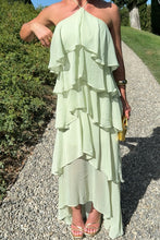Load image into Gallery viewer, Chic A Line Halter Neck Light Green Long Prom Dress with Ruffles