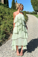 Load image into Gallery viewer, Chic A Line Halter Neck Light Green Long Prom Dress with Ruffles