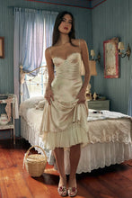 Load image into Gallery viewer, Chic A Line Spaghetti Straps Light Champagne Printed Tea Length Party Dress with Ruffles