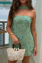 Load image into Gallery viewer, Chic A Line Strapless Light Green Short Homecoming Dress with Beading Scarf